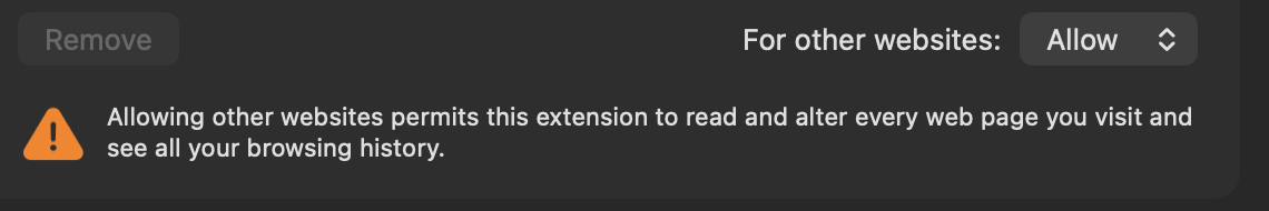 The For other websites dropdown set to Allow in Safari's Websites settings